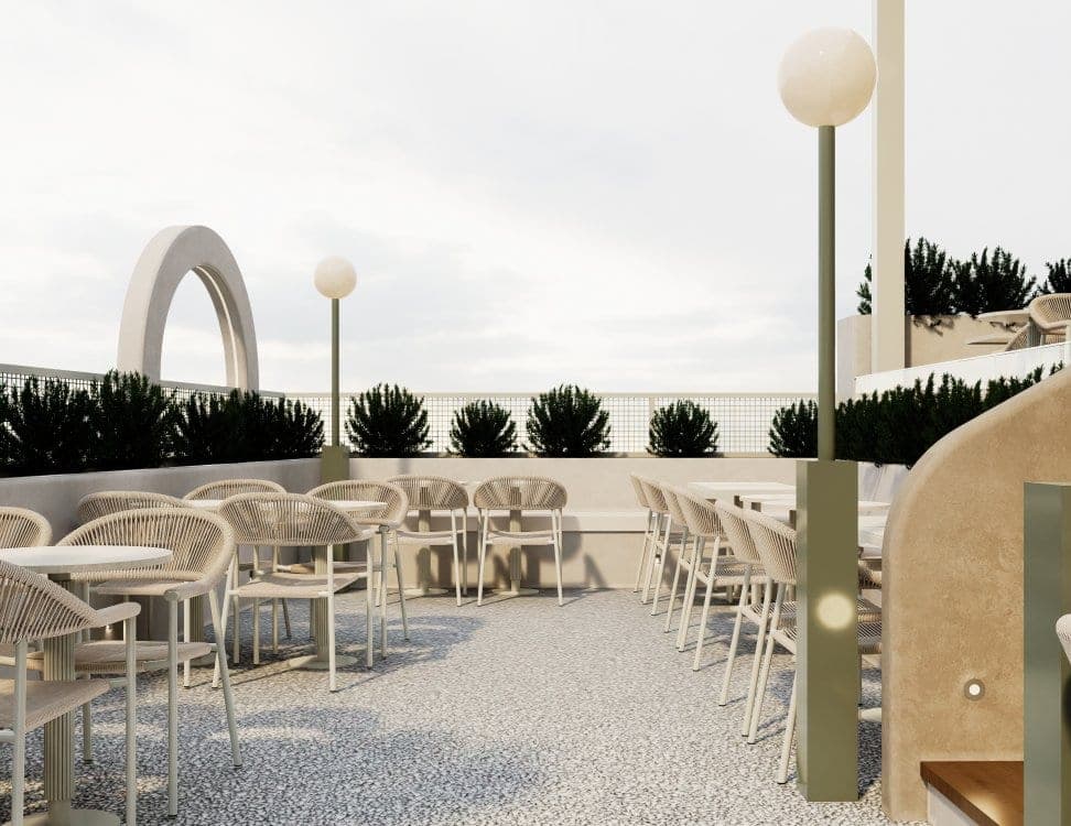Kaya + Partners proje detayı — Olenka Coffee dış mekan terası