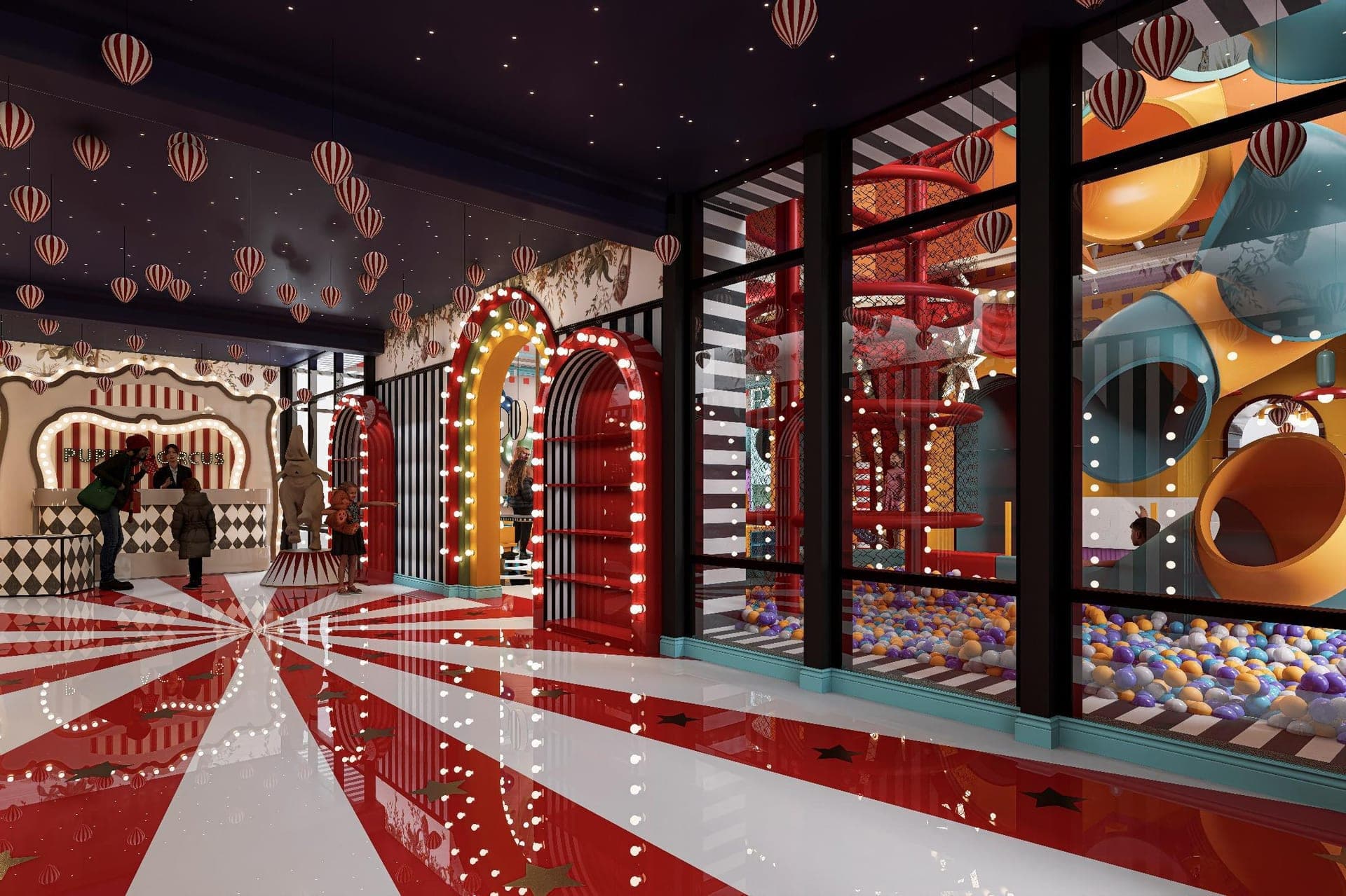 Pupilla Circus Ankara — sirk temalı çocuk eğlence merkezi cephe ve iç mimari tasarımı — görsel 10/47