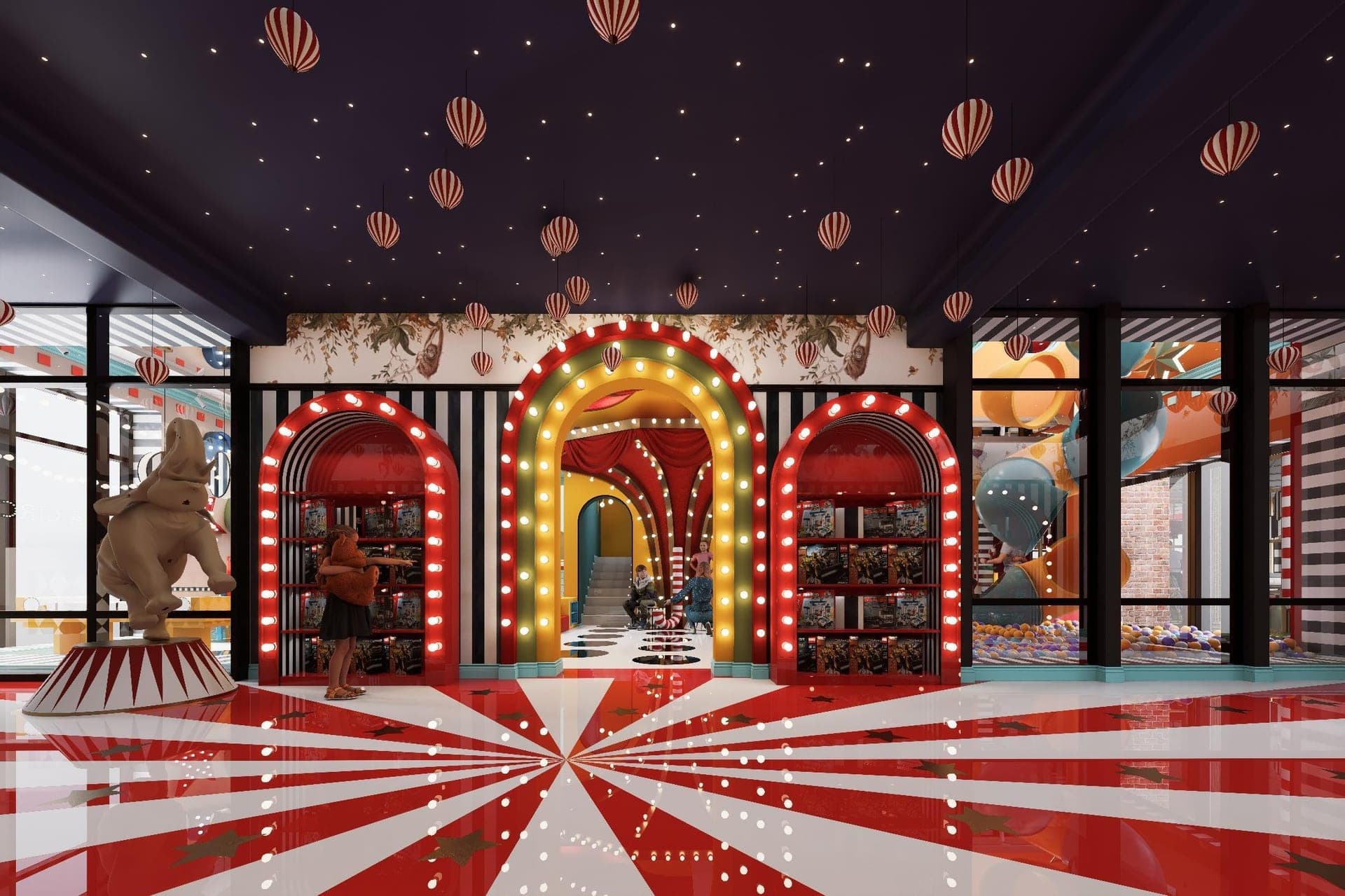 Pupilla Circus Ankara — sirk temalı çocuk eğlence merkezi cephe ve iç mimari tasarımı — görsel 11/47