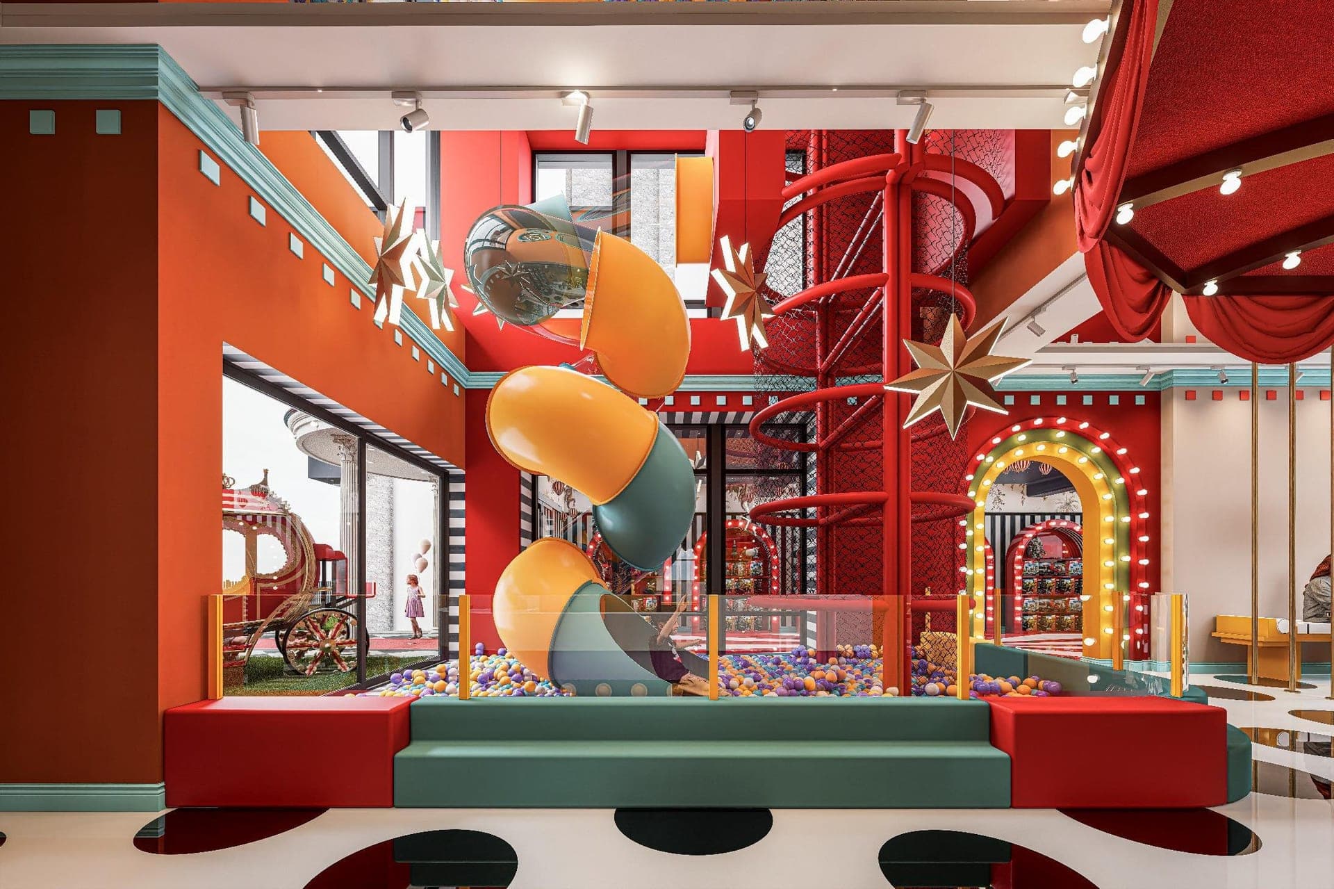 Pupilla Circus Ankara — sirk temalı çocuk eğlence merkezi cephe ve iç mimari tasarımı — görsel 15/47