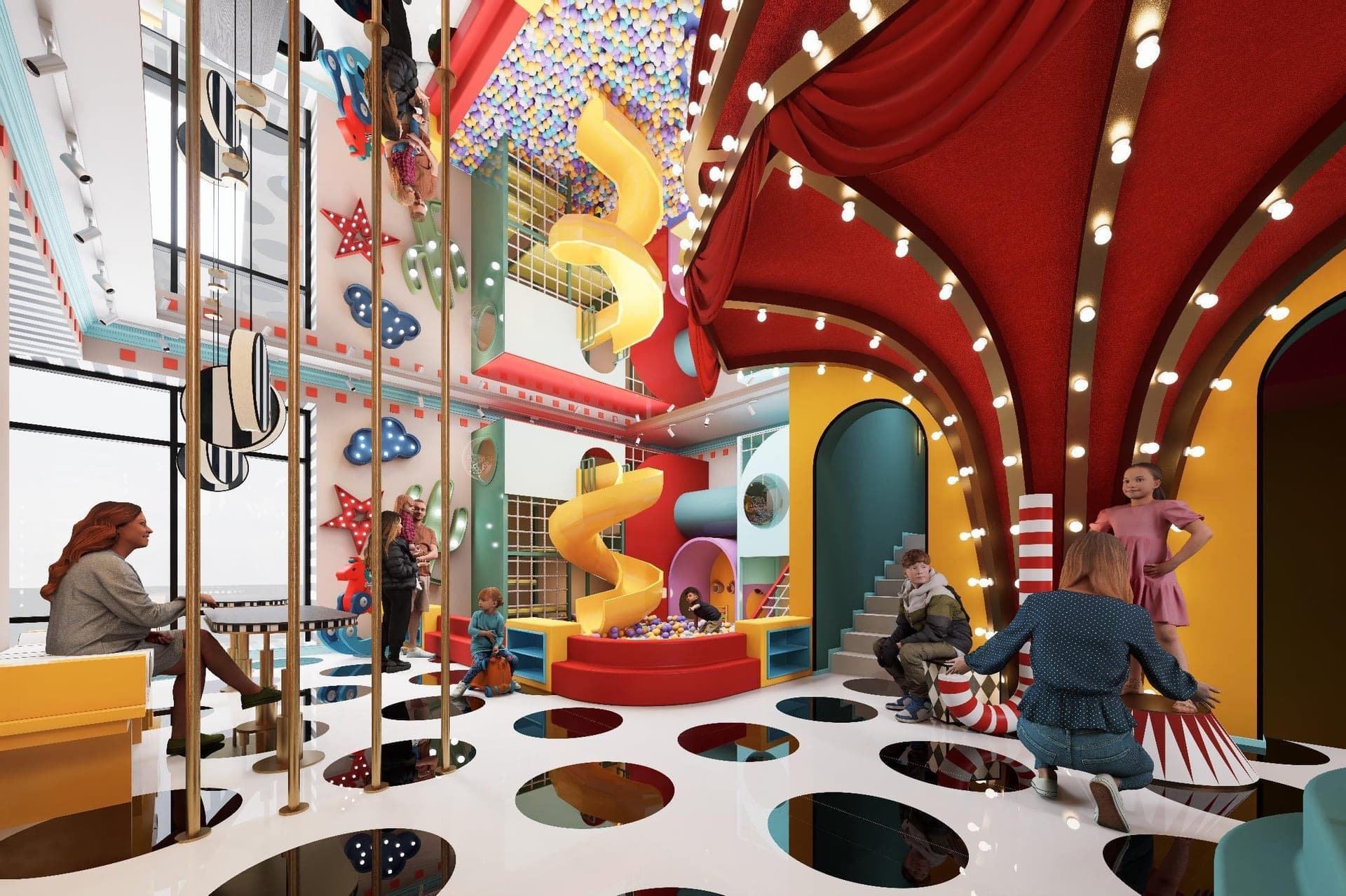 Pupilla Circus Ankara — sirk temalı çocuk eğlence merkezi cephe ve iç mimari tasarımı — görsel 16/47