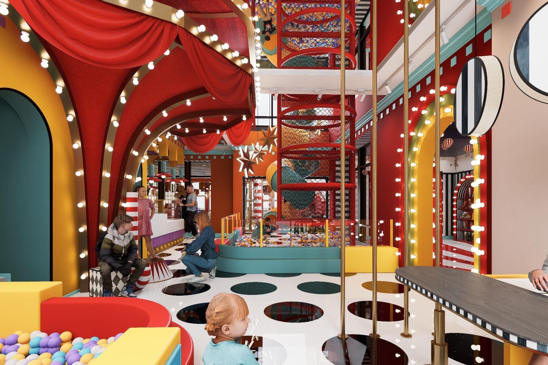 Pupilla Circus Ankara — sirk temalı çocuk eğlence merkezi cephe ve iç mimari tasarımı — görsel 18/47
