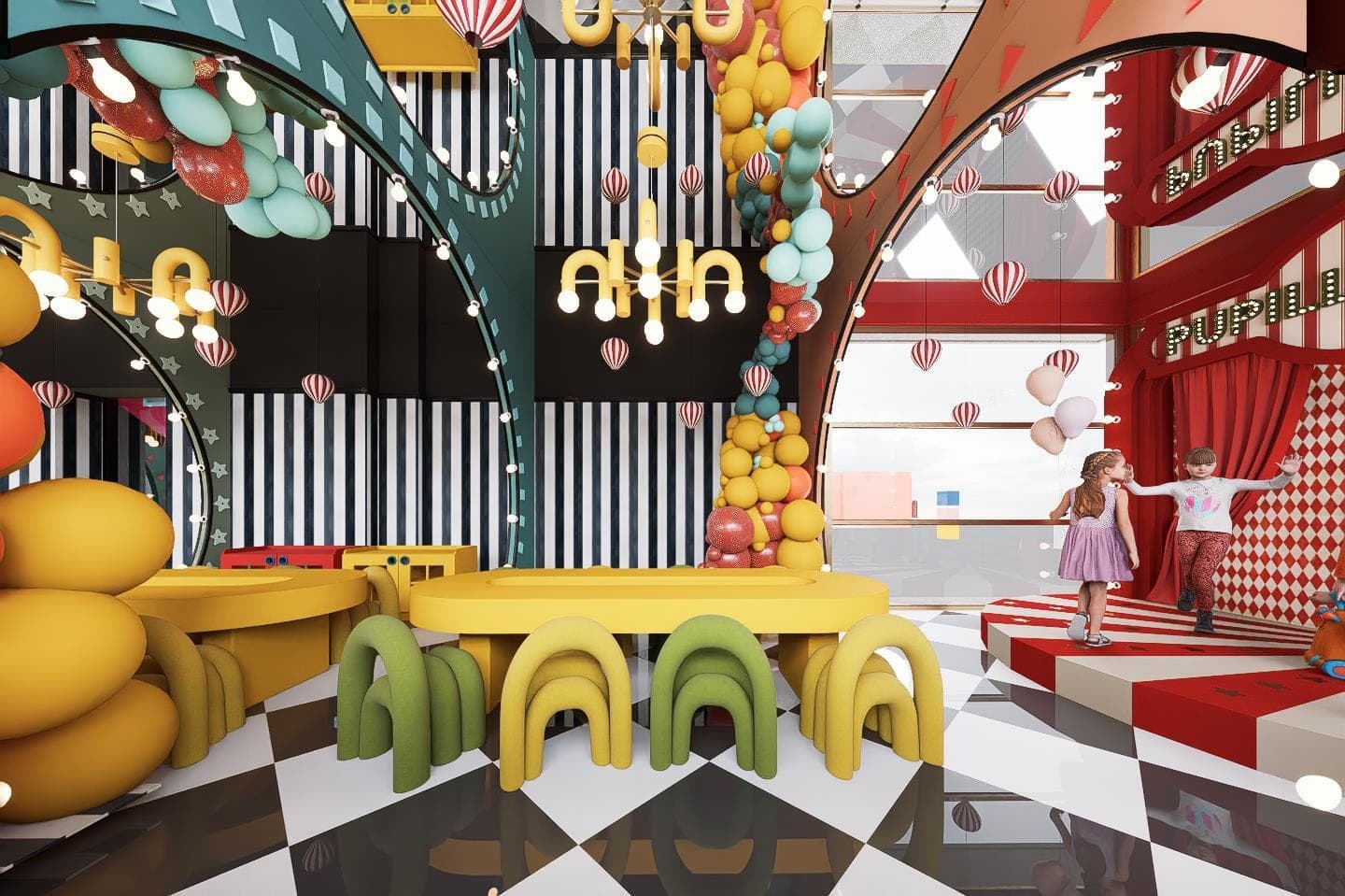 Pupilla Circus Ankara — sirk temalı çocuk eğlence merkezi cephe ve iç mimari tasarımı — görsel 31/47
