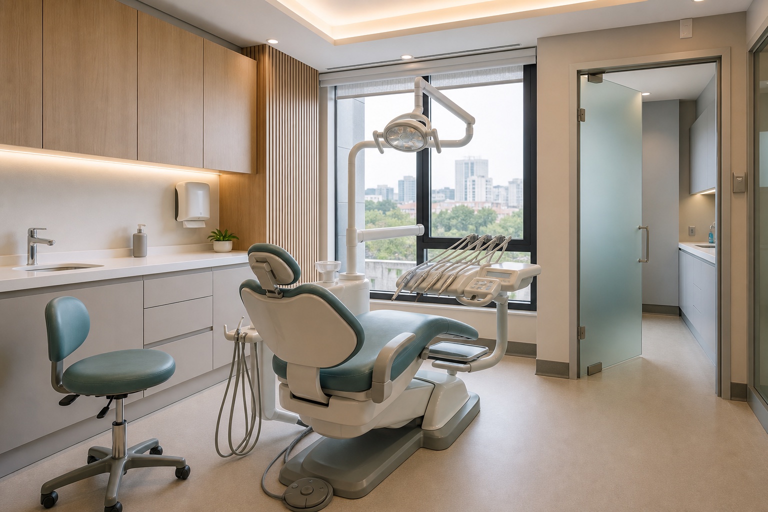 Ankara diş kliniğinde dental ünit yerleşimi ve sterilizasyon destek akışı konsept görselleştirmesi